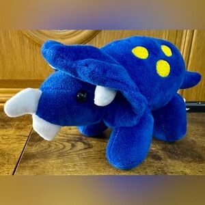 Blue Triceratops Plush Toy with Yellow Spots